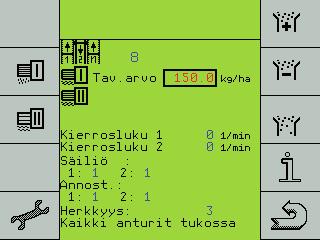¾Ota kalibrointisäiliö pois ja poista laskuputkeen mahdollisesti jääneet siemenet. ¾ Punnitse kalibrointisiemenet. ¾ Valitse "Enter"-painikkeella "Kalibrointimäärä" ja syötä paino painikkeilla + ja -.