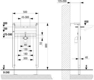 LIV FIX pesuallaselementti, korkea Pesuallaselementin leveys on 500mm Elementin syvyys on 120-200mm Elementin korkeus on 1150-1390mm Elementtiin