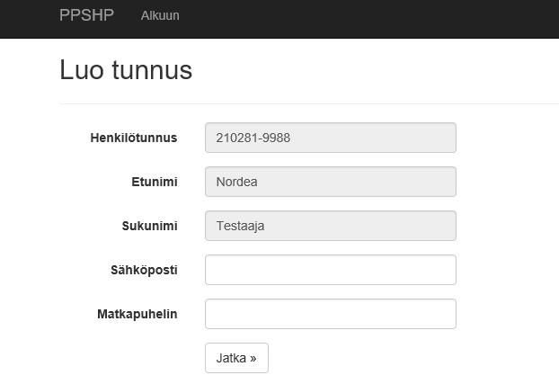 4 6. Valitse Jatka palveluun 7. Selaimeen avautuu lomake tietojesi täydentämistä varten Kuva 4. Tietojen täydentäminen. 8.