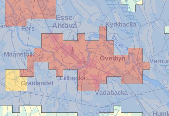 1-8 Kuva 3. Yhdyskuntarakenne. Punaisella: taajama-alueet, sinisellä: maaseutumaiset alueet. SYKE/YKR Palvelut Kaava-alueella ei ole palveluita. Kylän keskustassa n.