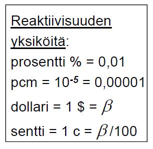 Reaktiivisuus Kätevämpi suure: reaktiivisuus ρ = (k 1)/k k 1 Miten kriittisyydet nyt määritellään?