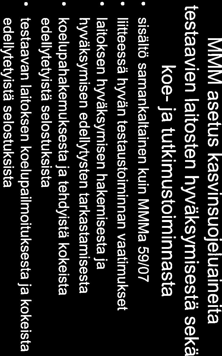 MMM asetus kasvinsuojeluaineita testaavien laitosten hyväksymisestä sekä koe- ja tutkimustoiminnasta sisältö samankaltainen kuin MMMa 59/07 liitteessä hyvän testaustoiminnan