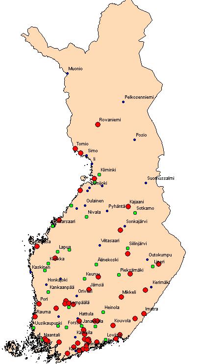 Paikkakuntien sijainti on esitelty allaolevassa kartassa (Kuva