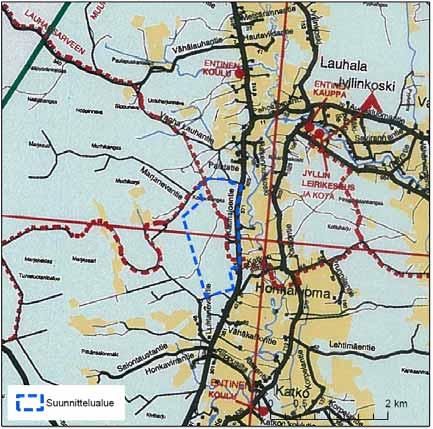 YMPÄRISTÖVAIKUTUSTEN ARVIOINTISELOSTUS 80 Kuva 18-1. Moottorikelkkailureitit suunnittelualueen ympäristössä (Honkajoen kelkka ja mönkijä ry).