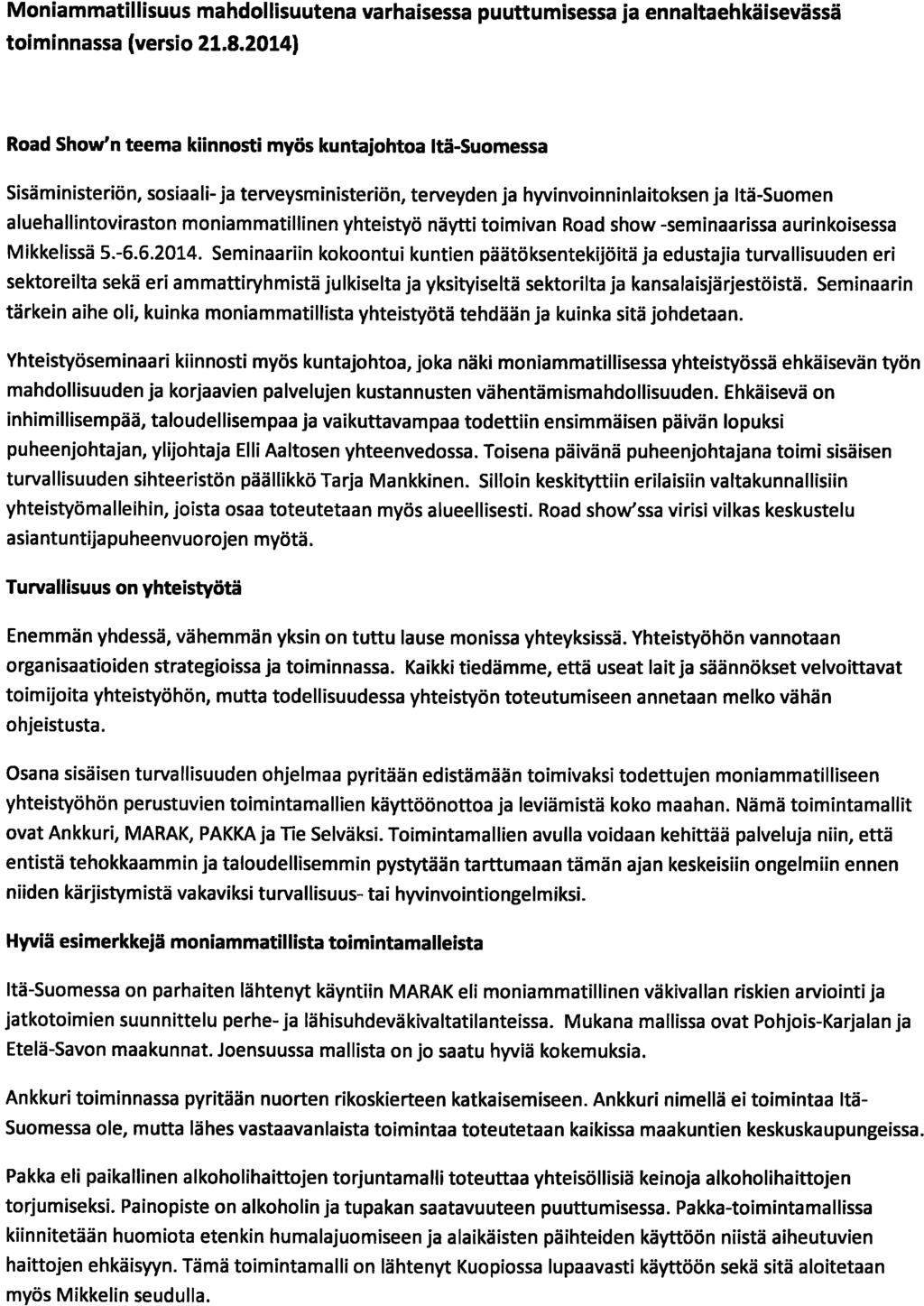 Moniammatillisuus mahdollisuutena varhaisessa puuttumisessa ja ennaltaehkäisevässä toiminnassa (versio 21.8.