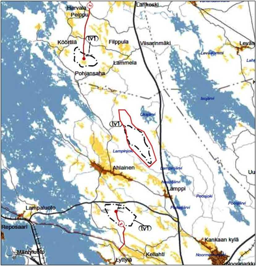 Kuva 15-3. Ote Satakunnan I vaihemaakuntakaavasta. Suunnittelualue on merkitty kaavaotteeseen punaisella. Kuva 15-4.