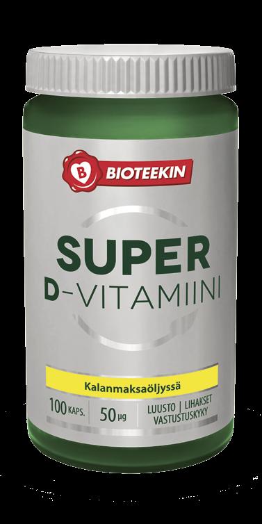 SUPER D-VITAMIINI 50 µg Hyvinimeytyvä D3-vitamiini valmiste kalan maksa öljyssä.