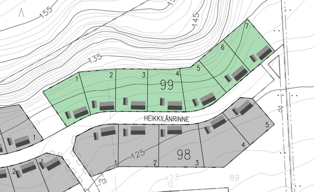 Kortteli 99 Kerrosluku: I ½ Talotyyppi: tontit 1-4: tasamaa tontit 5-7: tasamaa tai porrastettu Kattomuoto: harjakatto ns.