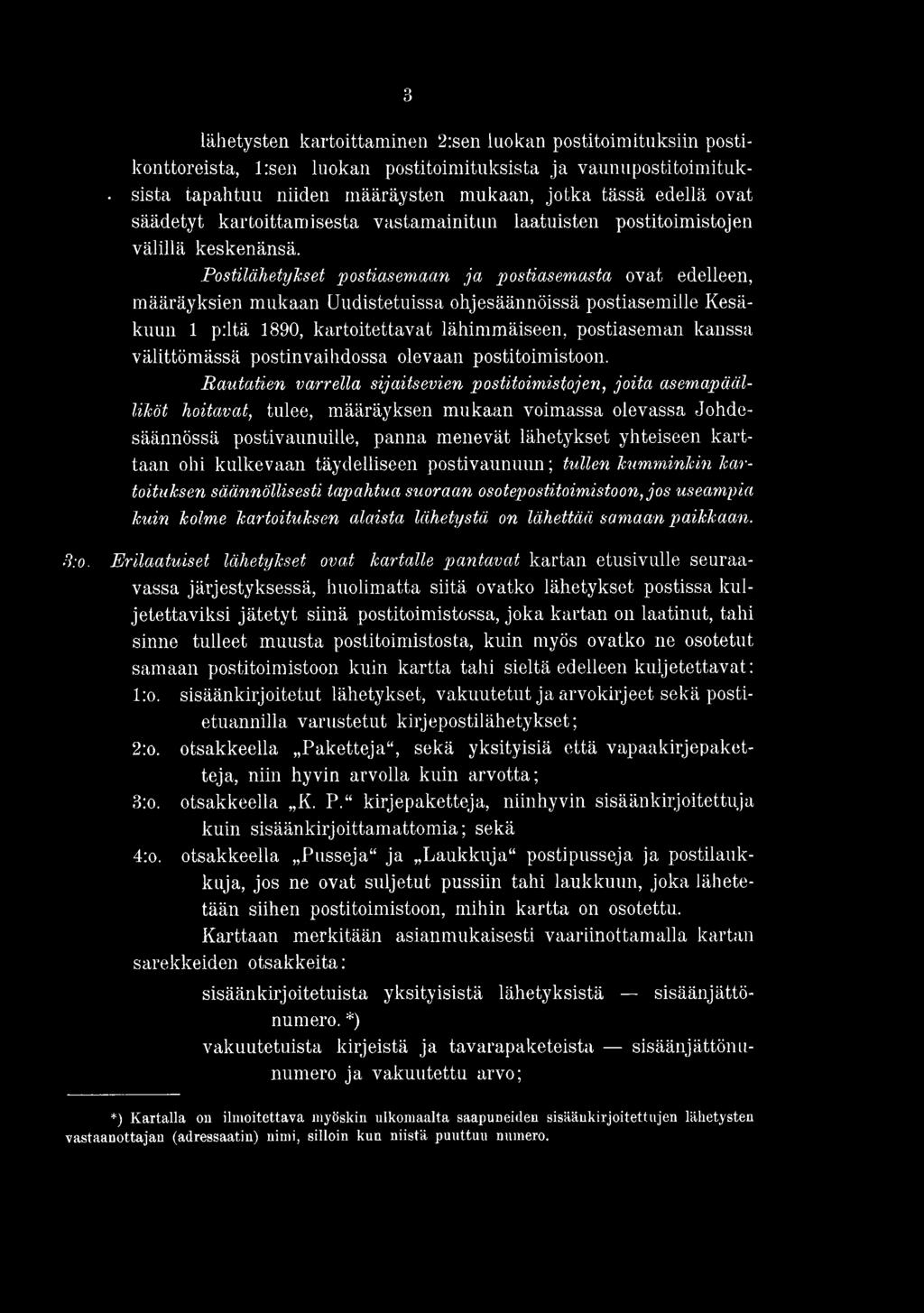 Postilähetykset postiasemaan ja postiasemasta ovat edelleen, määräyksien mukaan Uudistetuissa ohjesäännöissä postiasemille Kesäkuun 1 p:ltä 1890, kartoitettavat lähimmäiseen, postiaseman kanssa