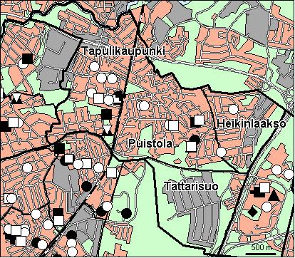 55 Puistolan peruspiiri Copyright Helsingin kaupunki, Kaupunkimittausosasto 36 /23 Genimap Oy, Lupa L5475/3 Asukastiheys h/km2 Asuntojen keskikoko m2 Asuntokuntien keskikoko Korkeakoulututkinto 15 1