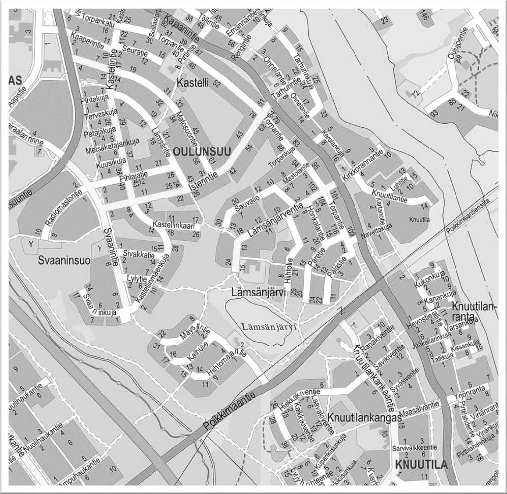 Sijainti OYS 2500m Kastellin monitoimitalo 2000m Oulujoki Uimaranta 500m Bussit 300m