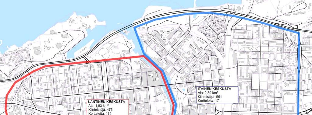 19.5.2017 2 (5) 17 Kuva 1. Tarkastelualueet: vaihe 1 (kevät 2017) punaisella ja vaihe 2 (syksy 2017) sinisellä.