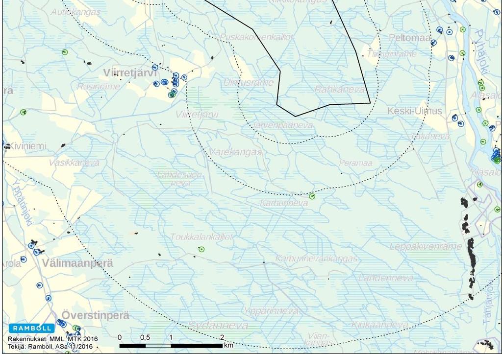 tuulivoimalasta. Lähin yksittäinen lomarakennus Perämaanpirtti sijaitsee heti suunnittelualueen rajan itäpuolella noin 0,7 km etäisyydellä lähimmästä tuulivoimalasta.