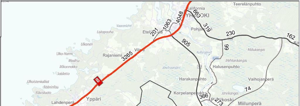 4 2.3 Liikenne Suunnittelualueen pohjoispuolella noin 2 km päässä kulkee koillis-lounaissuunnassa valtatie 8 (Turku-Liminka).
