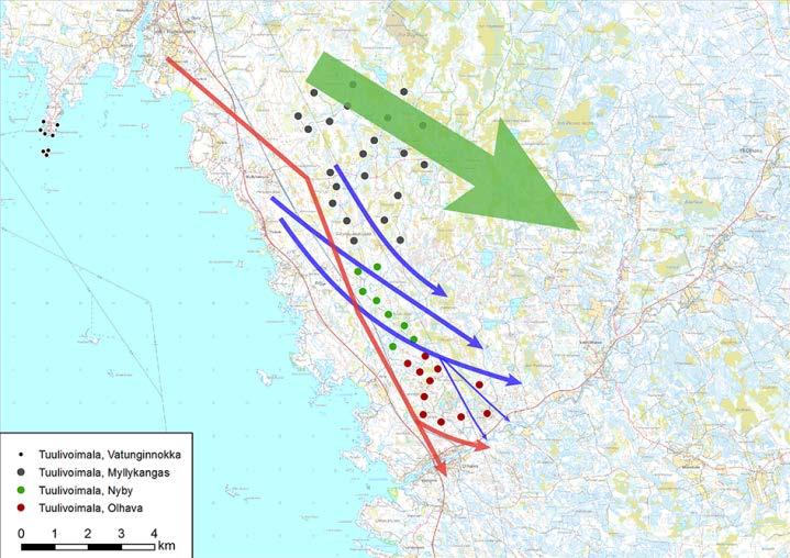 Yhteensä 14 törmäyskorkeudella ja sen alapuolella lentävää piekanaa muutti etelästä kohti Olhavan tuulivoimapuistoa, mutta kiersi tuulivoimapuiston alle 500 metrin etäisyydeltä sen itäpuolelta,