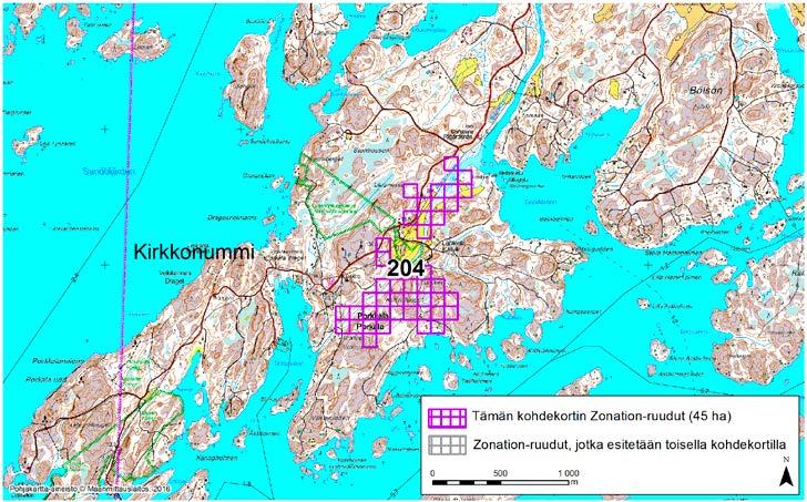 Kirkkonummi, Zonation-aluetunnus 204 KIRKKONUMMI (204) Alue sijaitsee Kirkkonummen eteläosassa Porkkalan kylässä Porkkalanniemen itäpuolella.