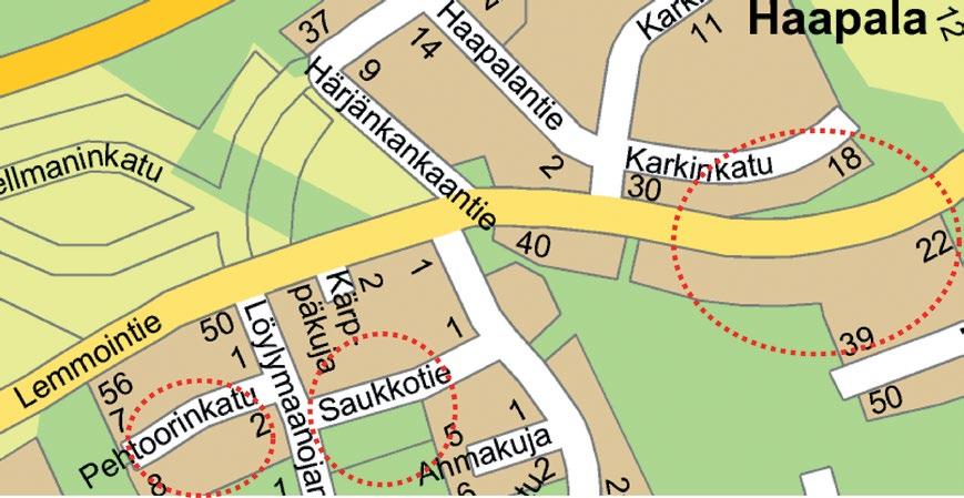 Haapalan omakotialue Haapalan omakotialue Kaupunginosa 8, korttelit 7, 15, 31, 39 Lemmointie, Karkinkatu, Pehtoorinkatu, Saukkotie Lemmointie, Saukkotie Kortteli