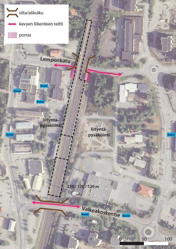 3.2.2 Lempäälän aseman parantaminen Lempäälän nykyinen asema sijaitsee keskustassa Lemponkadun ja Valkeakoskentien välissä (kuva 8).