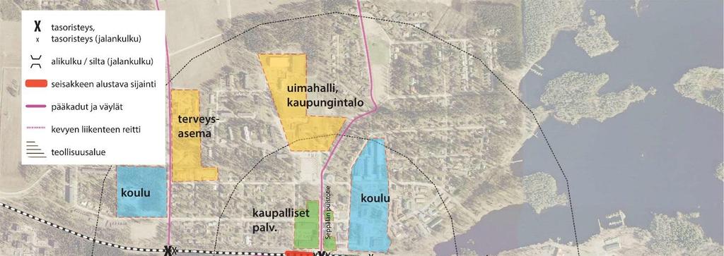 5.5.2 Mäntän maankäytön potentiaali Nykyinen maankäyttö aseman lähiympäristössä Mäntän keskustaan on esitetty uutta aseman paikkaa alueen yleiskaavatyössä.