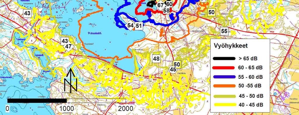 TImber Oy) toimintojen aiheuttamat päiväaikaisen meluvyöhykkeet (L Aeq 7-22 ) syksyn 2008 päästötilanteessa.