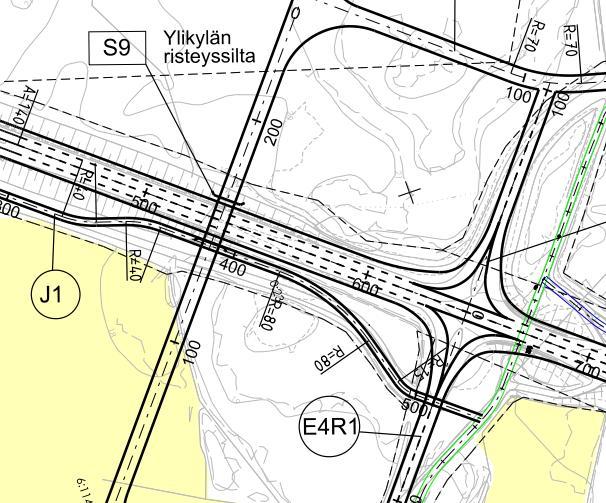 Valtateiden 8 ja 23 parantaminen rakentamalla Söörmarkun eritasoliiittymä, Pori 10.2.2017 1.2T Kuva 9. J1 linjausvaihtoehto 1.