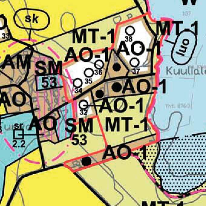 Eteläisemmälle alueelle on osoitettu 6 uutta erillispientalojen rakennuspaikkaa rantavyöhykkeelle (AO-1, O).