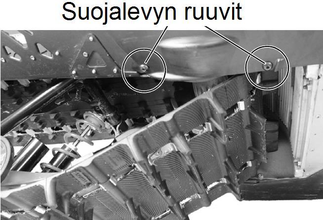 Jos kelkassa on akku, irrota se telineineen (ohjeet sivu 99). 4. Aseta öljyn keräysastia ketjukotelon alapuolelle. 5. Avaa ketjukotelon kannen kiinnitysruuveja (3 kpl) muutama milli.