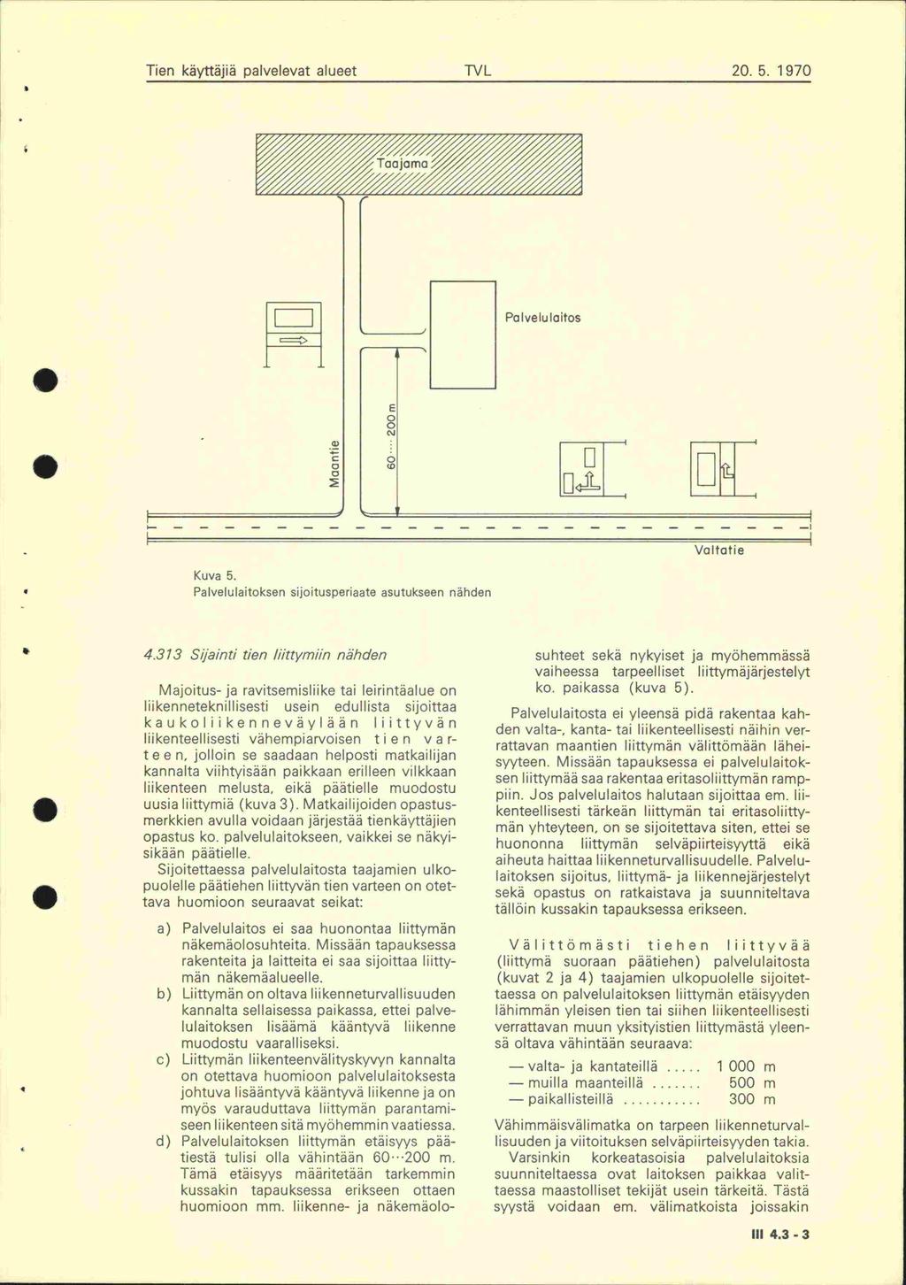 Tien käyttäjiä palvelevat alueet TVL 20 5 1 970 Taajama PaIveIuaitos 0 0 Valta t e Kuva 5 Palvelulaitoksen siloitusperiaate asutukseen nähden 4313 S,einti tien liittymiin nähden Majoitus- ja