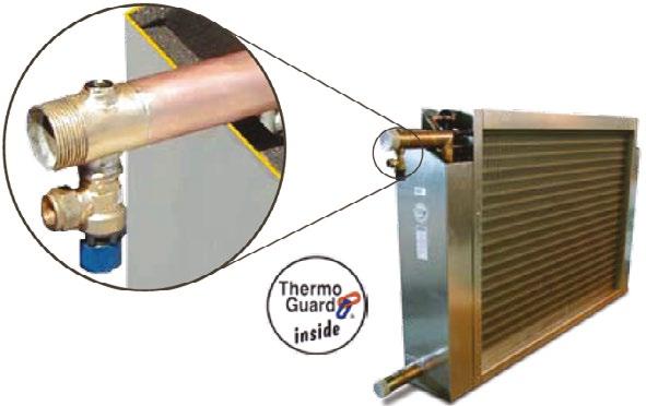 Käyttö- ja huolto-ohjeet Sivu 19 4.4 Lämmityspatteri, vesi (ECET-VV) ja Thermoguard (ECET-TV) Lämmityspatteri koostuu kupariputkista ja puristetuista alumiinilamelleista.