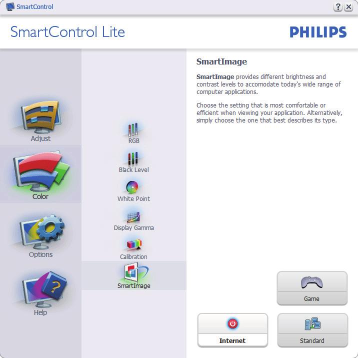 SmartImage Lite Käyttäjä voi muuttaa näytön asetukset sisällölle sopiviksi. Kun Viihde (Entertainment) on käytössä, SmartContrast ja SmartResponse on aktivoitu. Tuo näytölle sen hetkiset asetukset.