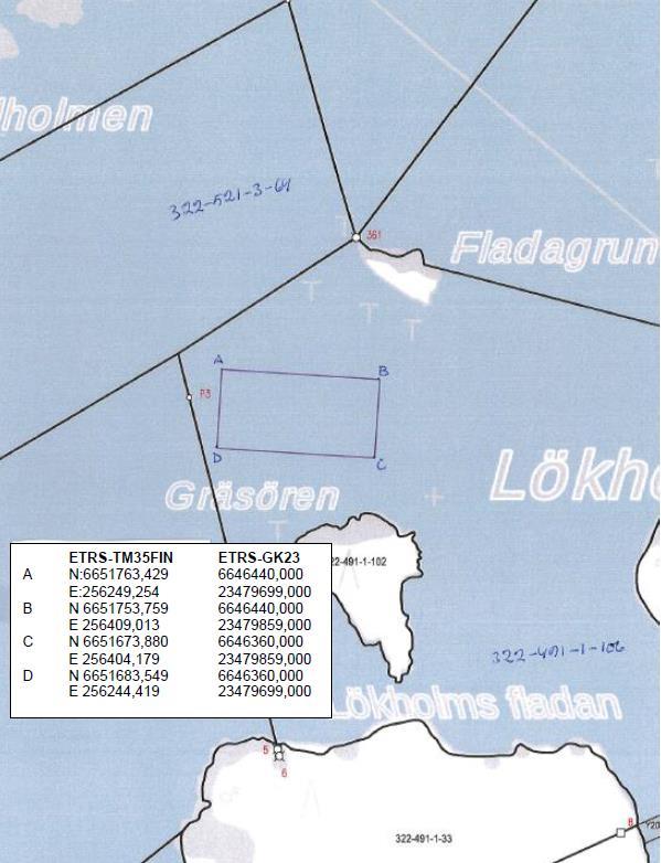 Liite 2 Kalankasvatuslaitoksen sijainti Fladagrundetin eteläpuolella