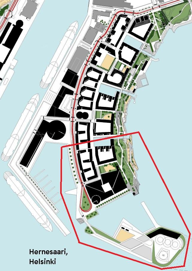 132 Hernesaaressa (kuva 11.4) tullaan tekemään mereen uutta louhetäyttöä tulevien rakennusten ja muiden rakenteiden pohjaksi, lähinnä eteläisimpään kortteliin.