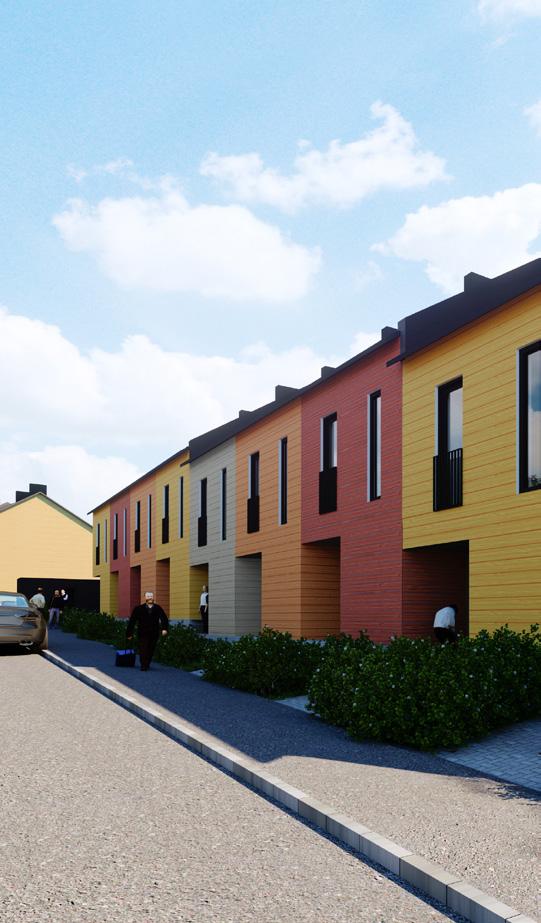 Eurooppalaista townhouse-henkeä Asunto Oy Helsingin Kaarelan Helmessä on kahden ja kolmen makuuhuoneen rivitalokoteja, kooltaan 69-74 m 2.