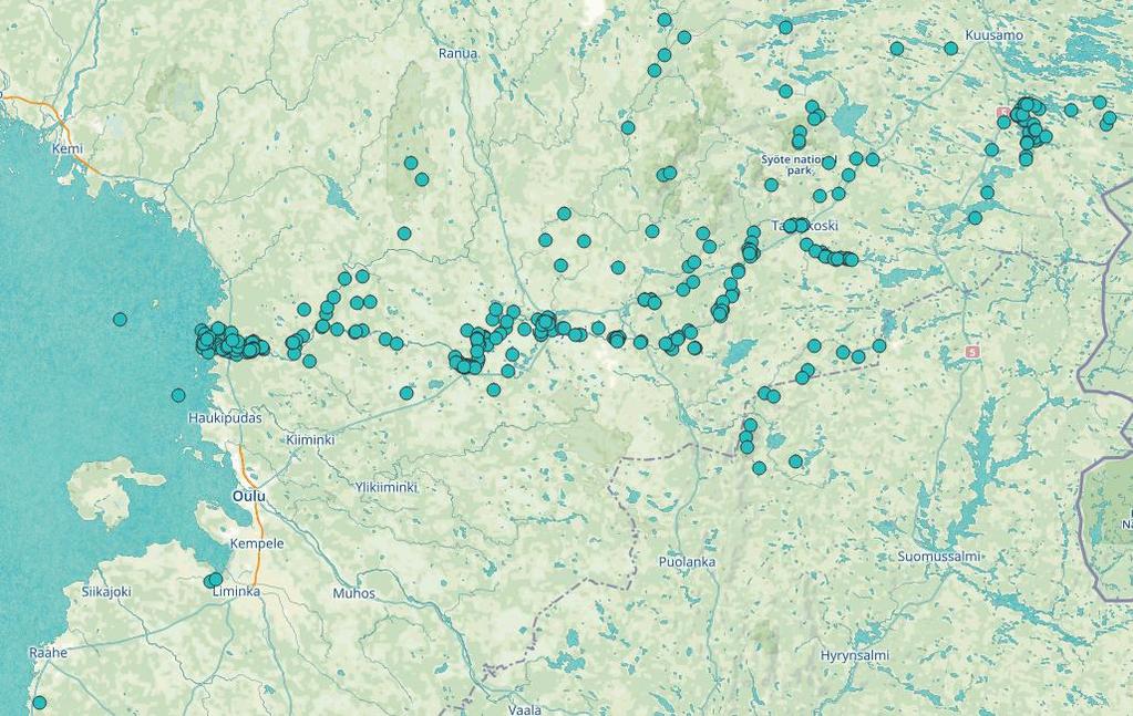 Luontoarvoiltaan arvokas paikka Eniten luontoarvoiltaan arvokkaita paikkoja merkittiin järvi-, suisto-, ja koskialueille.