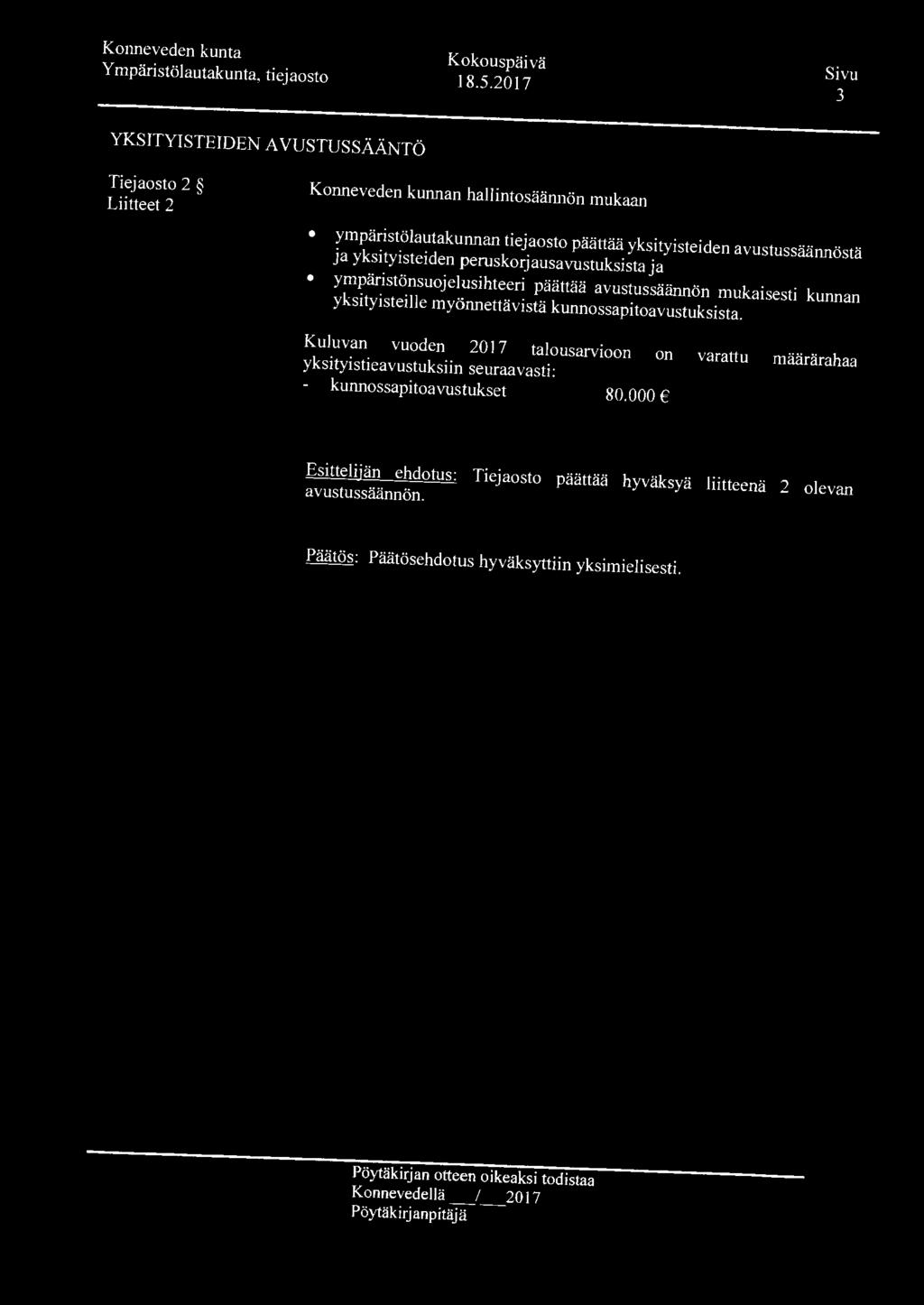 Y mpäristölautakunta, tiejaosto 3 YKSITYISTEIDEN A VUSTUSSÄÄNTÖ Tiejaosto 2 Liitteet 2 Konneveden kunnan hallintosäännön mukaan ympäristölautakunnan tiejaosto päättää yksityisteiden avustussäännöstä