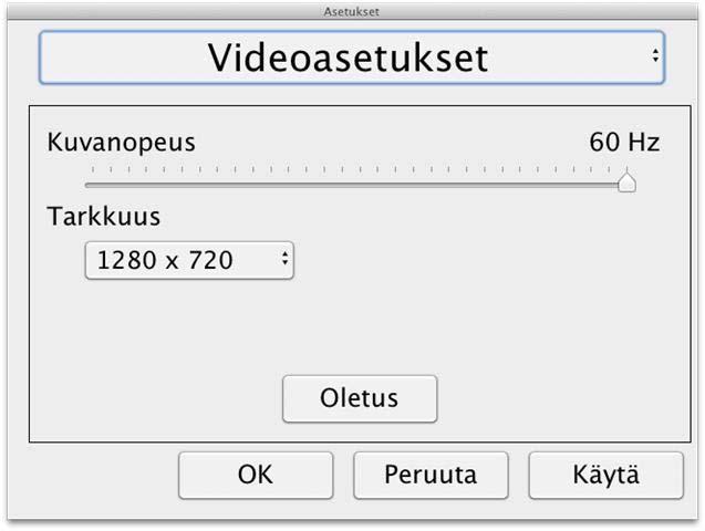 8.4.3.2 Videoasetukset Kuvanopeus Voit rajoittaa kameran kuvanopeutta. Tarkkuus Voit säätää kameran tarkkuutta.