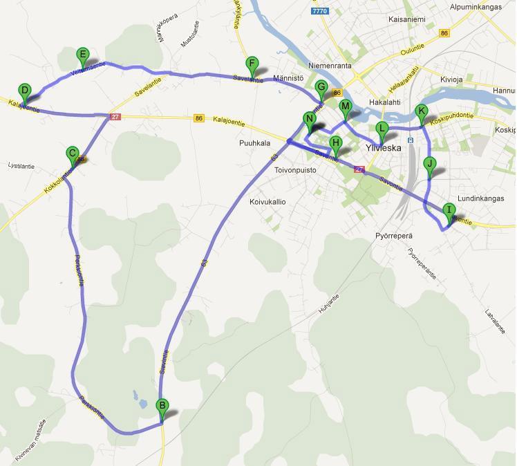 4. Todellinen ajosäde 4.1. Todellinen ajosäde 0 C lämpötilassa. Reitti 2 (34.4km)x2 ja seka-ajoa 21km, 29.1.2013, 11:58:53 13:40:11 Reittiin kuului sivun 14 ja 16 testit sekä seka-ajoa 21km.