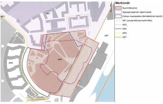 Helsingin kaupunki Pöytäkirja 1/2016 63 (168) Ysp/7 Kaavatilanne ja tuleva käyttö Ympäristölupa-alue ulottuu kolmelle eri asemakaava-alueelle: Jätkäsaarenkallion ja Hietasaaren (AK1), Jätkäsaaren