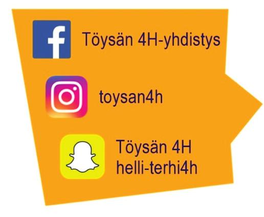 TÖYSÄN 4H-YHDISTYS Wilskmanintie 1, 63600 Töysä puhelin 050 376 4319 s-posti: toysa@4h.fi Kotisivuiltamme osoitteesta toysa.4h.fi löydät ajankohtaista tietoa yhdistyksen toiminnasta.