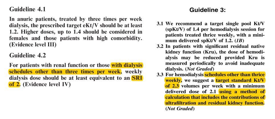 Dia 5 EBPG 2007 Guidelines: continuous-equivalent clearance KDOQI 2015 5 Kt/V kuvaa yhden dialyysi-istunnon annosta. Suositukset koskevat 3 x/viikko hoitokaaviota.