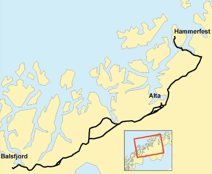 15 Arktinen alue, Norja (Suomi) Ofoten - Balsfjord - Hammerfest 420 kv vaihtosähköjohto Balsfjord - Hammerfest osuus noin 350 km toinen 420 kv yhteys välille