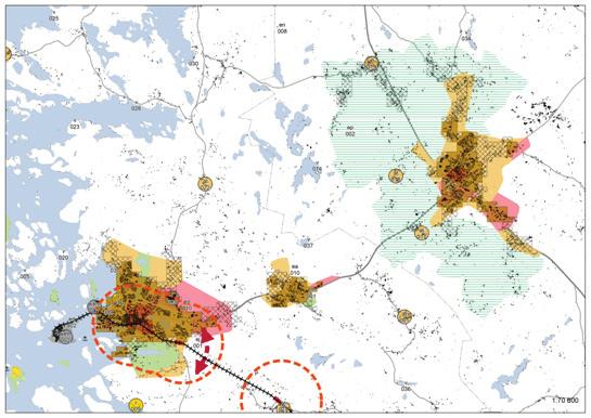 47 Kuva 30: Uudenkaupungin ja Laitilan lähtökohdat suunnittelulle. Tummennettu alue osoittaa tiheän taajaman alueet.