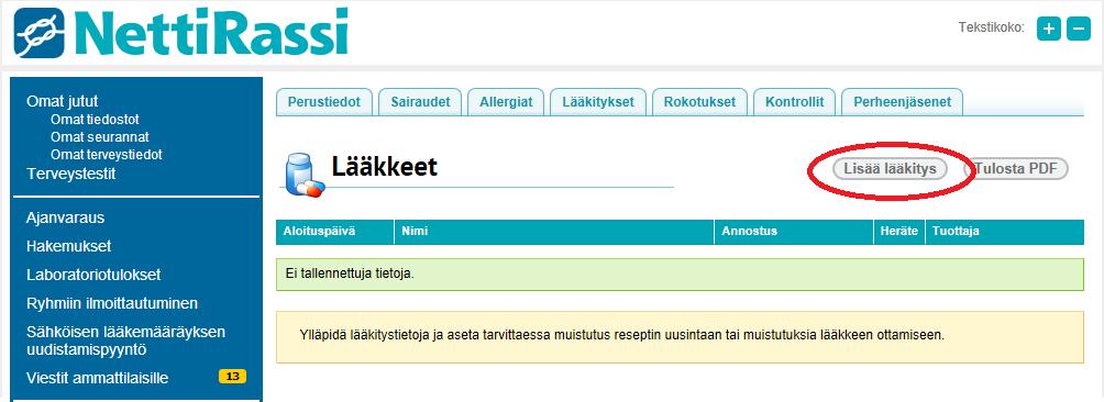 2.3. Omat terveystiedot Voit kirjata perustietojen lisäksi tietoja sairauksista, kontrolleista, allergioista, lääkityksestä, rokotuksista.