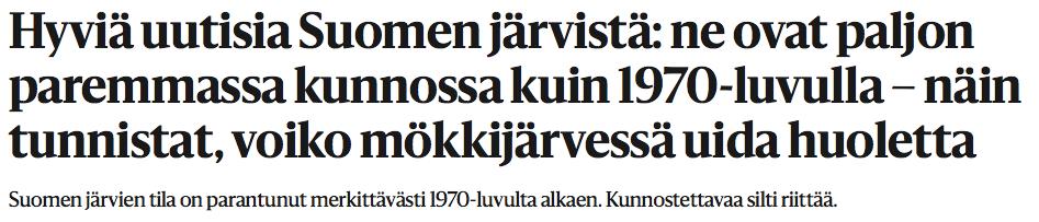 Johtopäätös: Suomen hyvinvoinnin kehitys on toistaiseksi ollut kestävää haasteena kokonaistuo;avuuden ( resep8en A) romahdus 1) Suomen ympäristön 8la on nyt monilta osin parempi kuin 20 vuo;a si;en