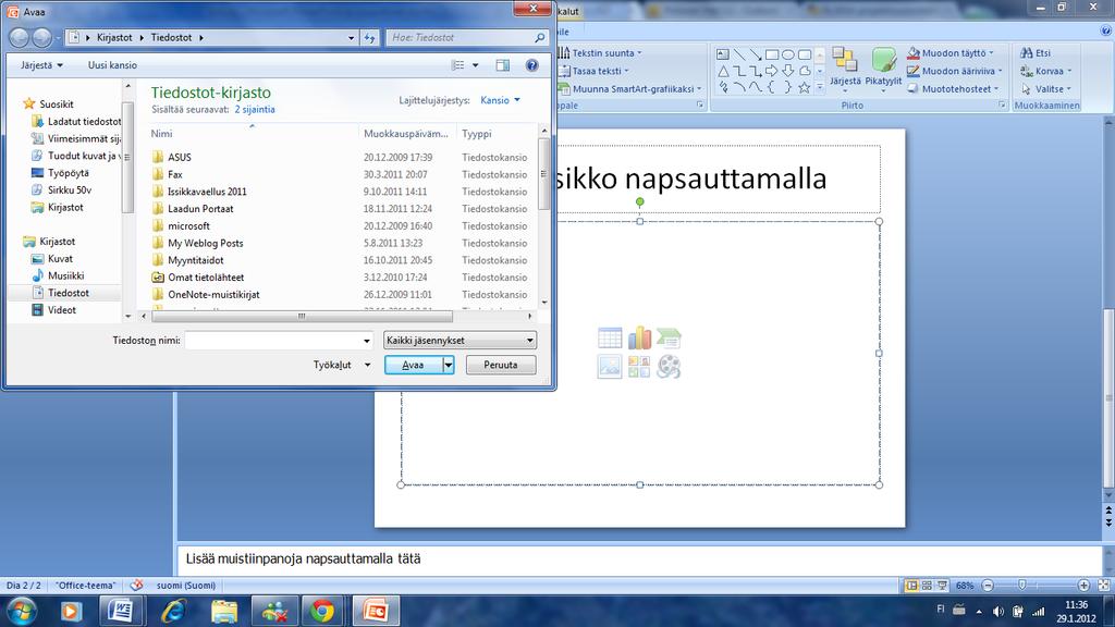 Office- työkalujen yhteiskäyttö 1 Word- asiakirjan avaaminen Power Pointissa Diaesitykseen voidaan lisätä tarvittavaa sisältöä valmiista Word- dokumentista.