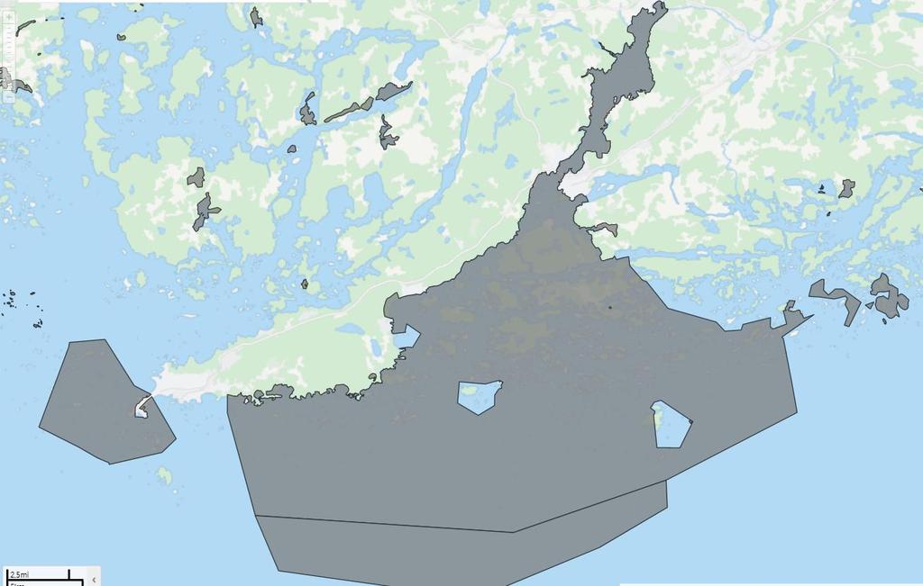 Liite 1. Lappohjan kaava(suunnitelman) lähivaikutusalueen suuntaa-antava sijainti ja laajuus suhteessa Tammisaaren ja Hangon ja Pohjanpitäjänlahden merensuojelualueeseen.