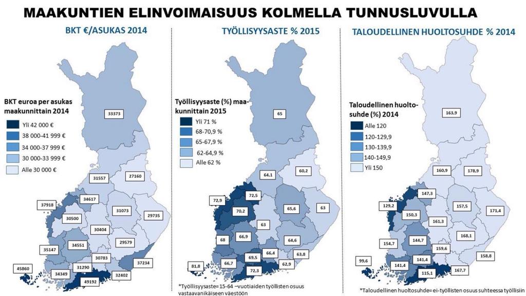 alueille jää etenkin ikääntynyttä väestöä. Eläkeläisten osuus väestöstä olikin maakunnista pienin Uudellamaalla (25,2 prosenttia) ja suurin Etelä-Savossa (41,8 prosenttia).