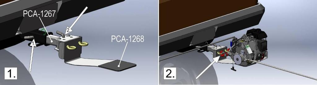 3.3.3 Vintturin tukilevyn käyttö vetolaitteissa, joissa on nelikulmainen putki 50 mm (PCA-1267) 1) Kuva 1, nro 1: Liu'uta nelikulmaisen putken sisältävä vetolaite (PCA-1267) ajoneuvon vetokoukkuun,