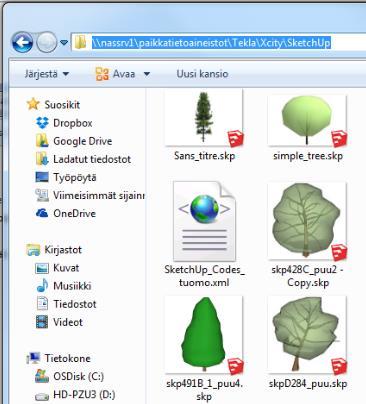 löytyvät paikasta: \\nassrv1\paikkatietoaineistot\tekla\xcity\sketchup jossa