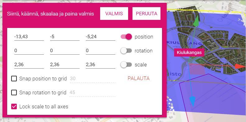 paikoilleen sinistä ja punaista akselia säätämällä Tarvittaessa myös korkeus